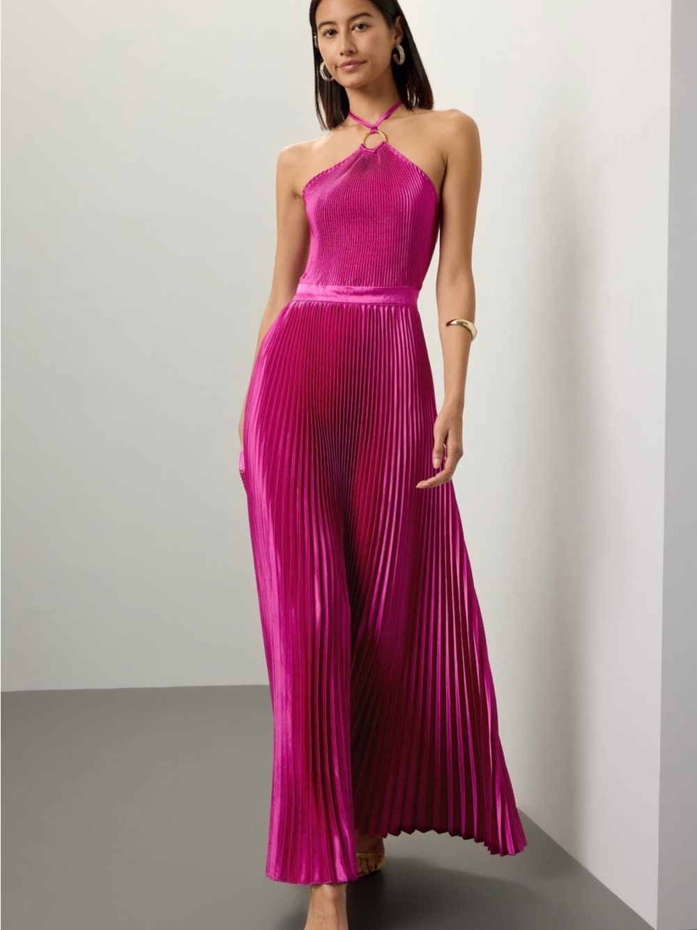 L’IDÉE Soirée Pleated Halter Dress - Magenta